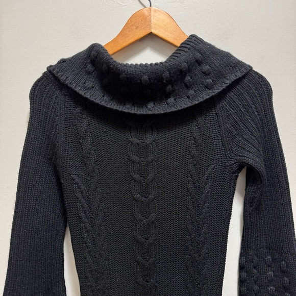Guess by Marciano Black Wool Cable Knit Turtleneck Knit Dress Bobble Sleeve - Picture 9 of 15